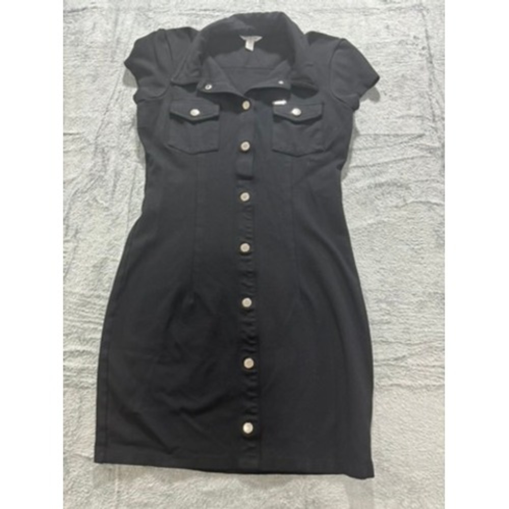 Guess Black‎ Shirt Dress Womens S Button Front Stretch Collared Mini Dress